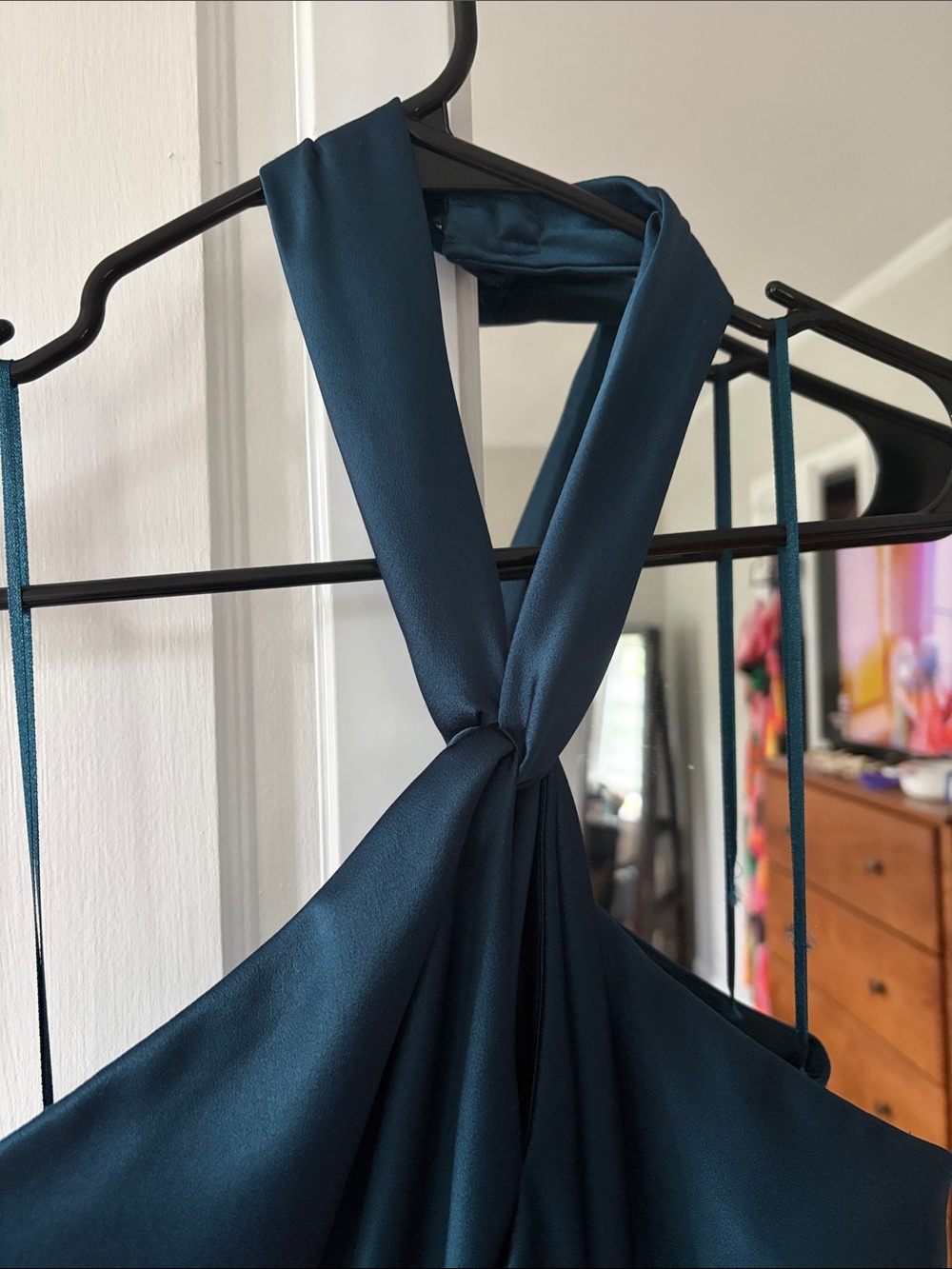 Elegant Marine Blue Halter Evening Gown - Picture 3 of 6